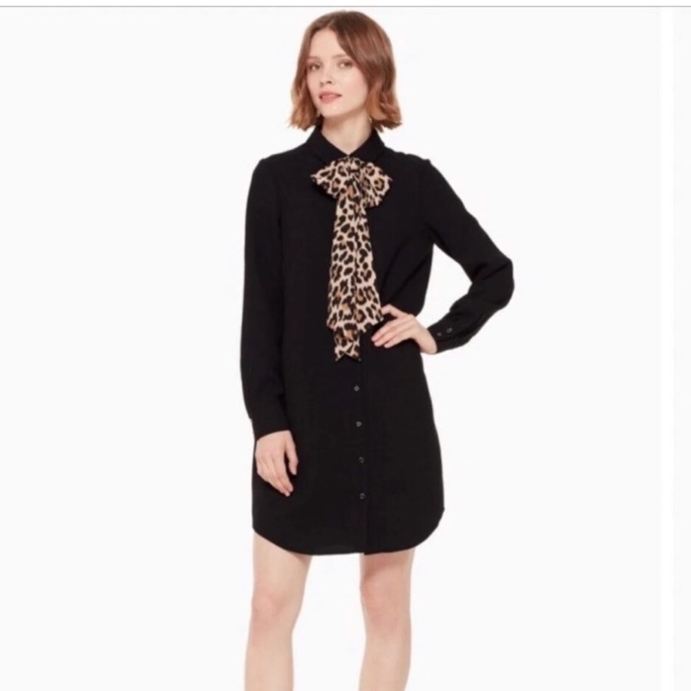 Kate Spade Griffin Dress 2 Black Leopard Neck Tie